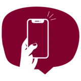 Rote Sprechblase mit weißem fotografierenden Handy.